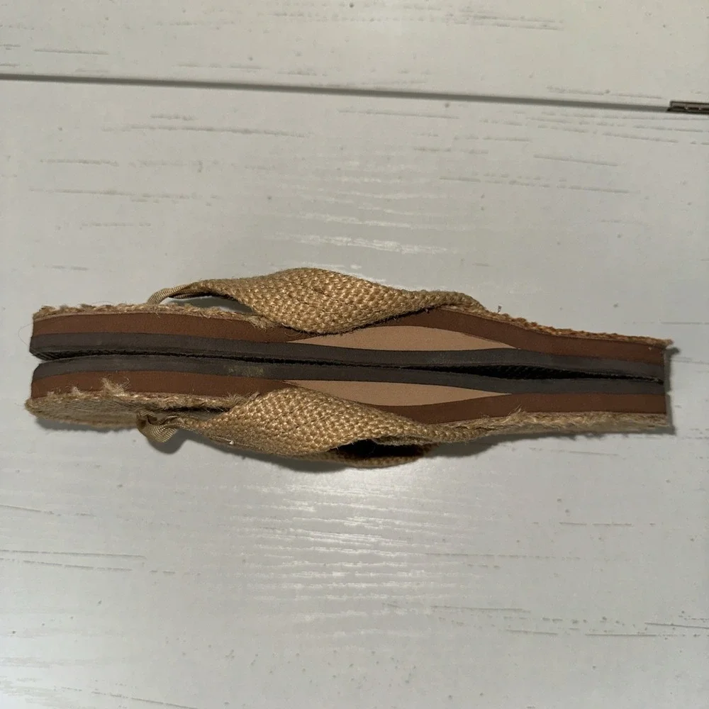 Rainbow Flip Flop Sandals Hemp Brown Wide Strap Single Layer Small 5.5-6.5